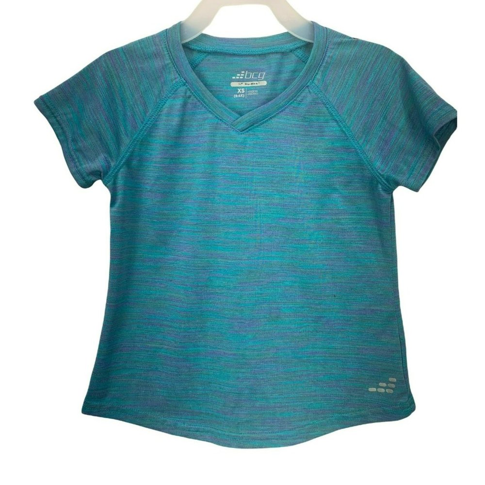 BCG Tru Wick XS 6-6X blue vneck tee shirt athletic